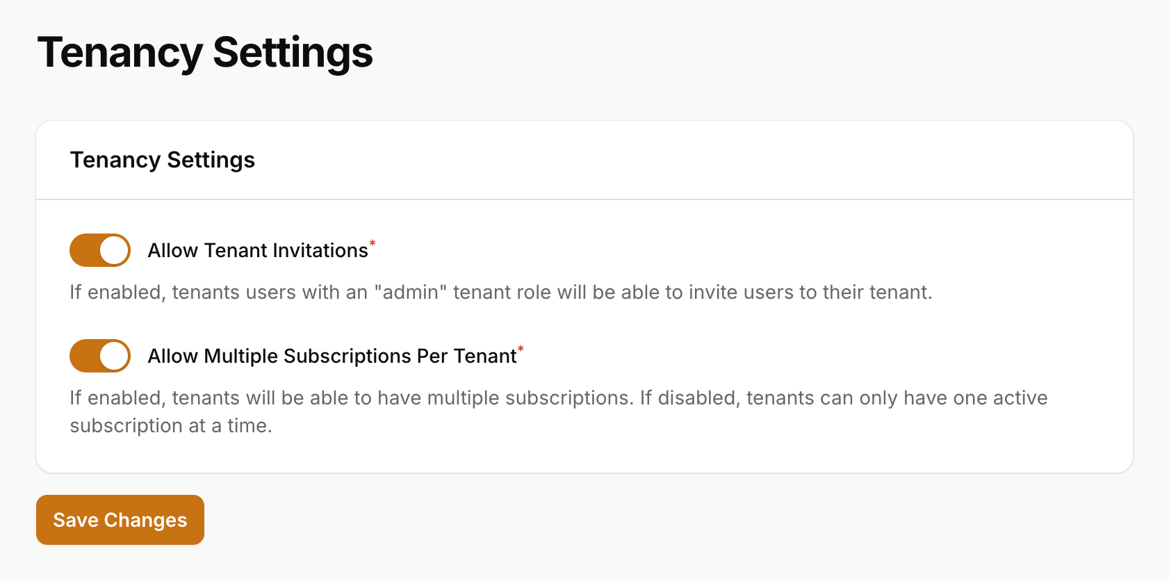 Tenancy settings