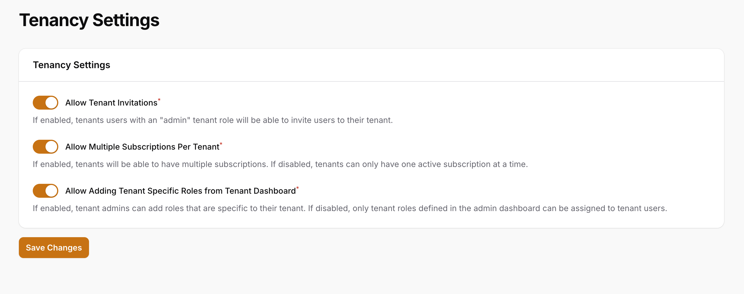 Tenancy settings