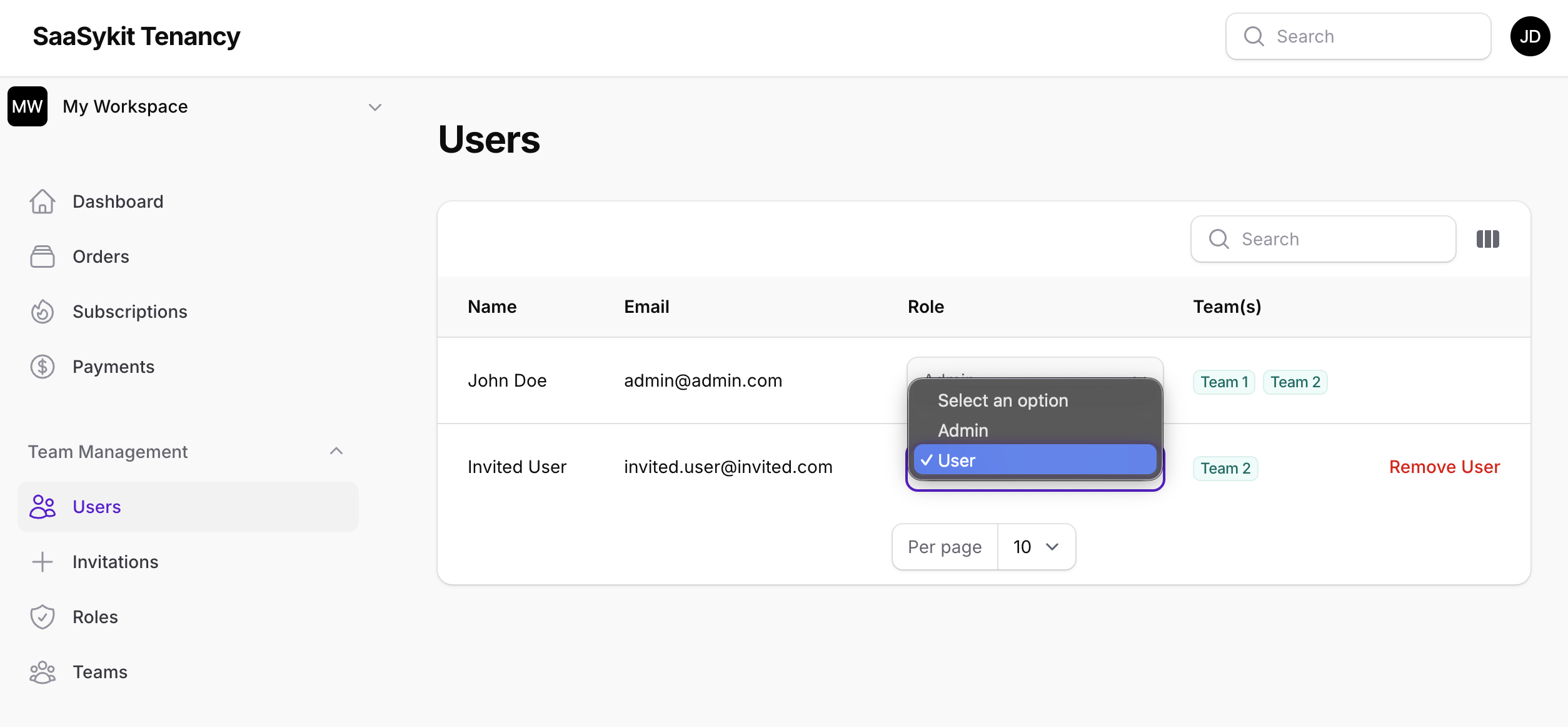 Change team member role
