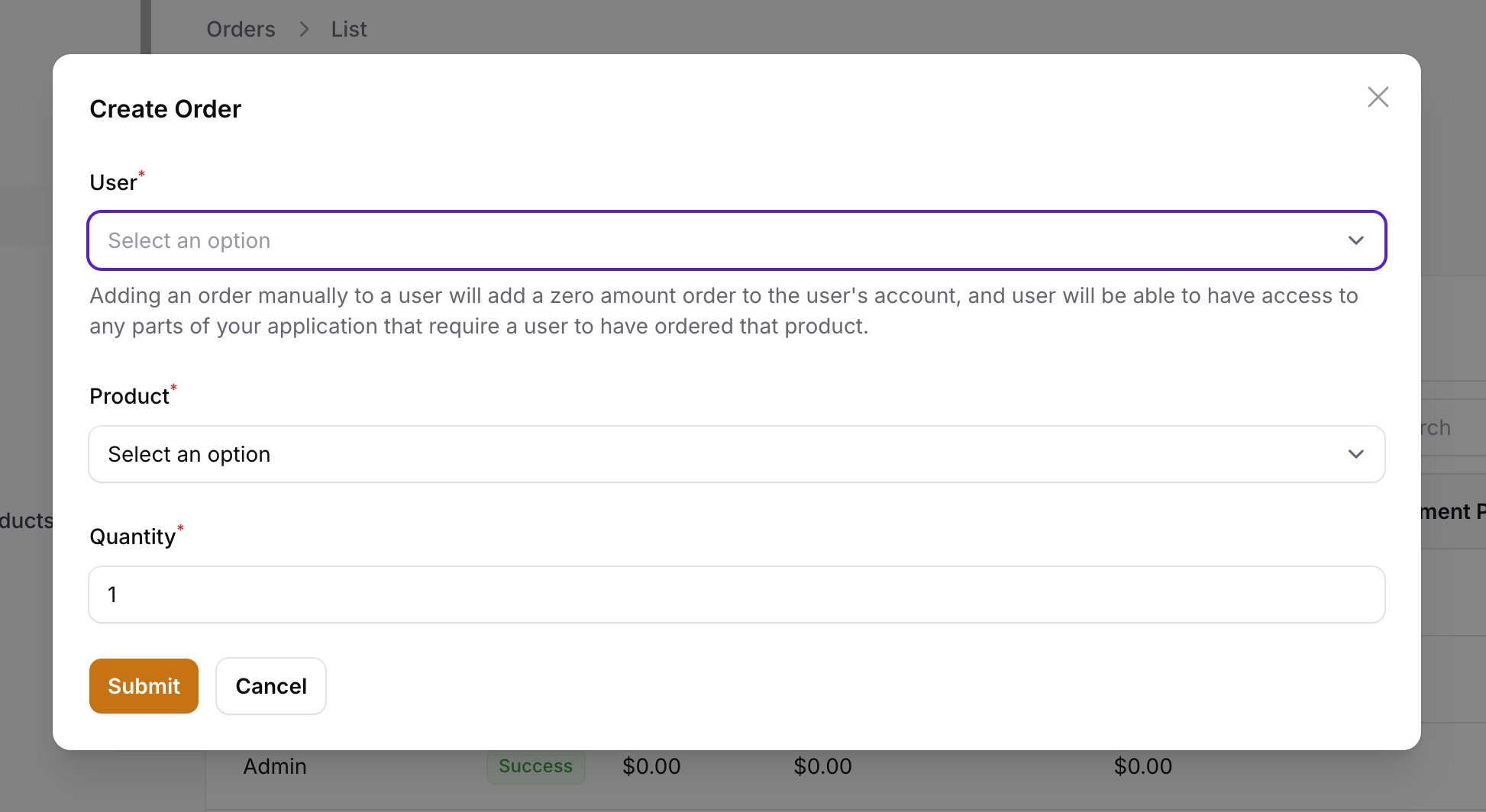 Create order