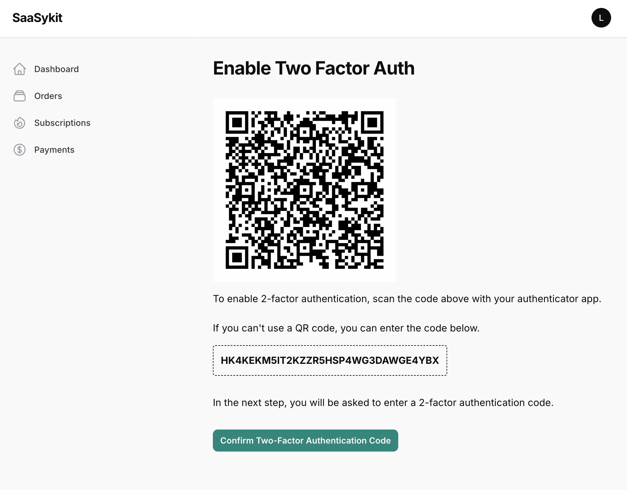 Enable two factor authentication