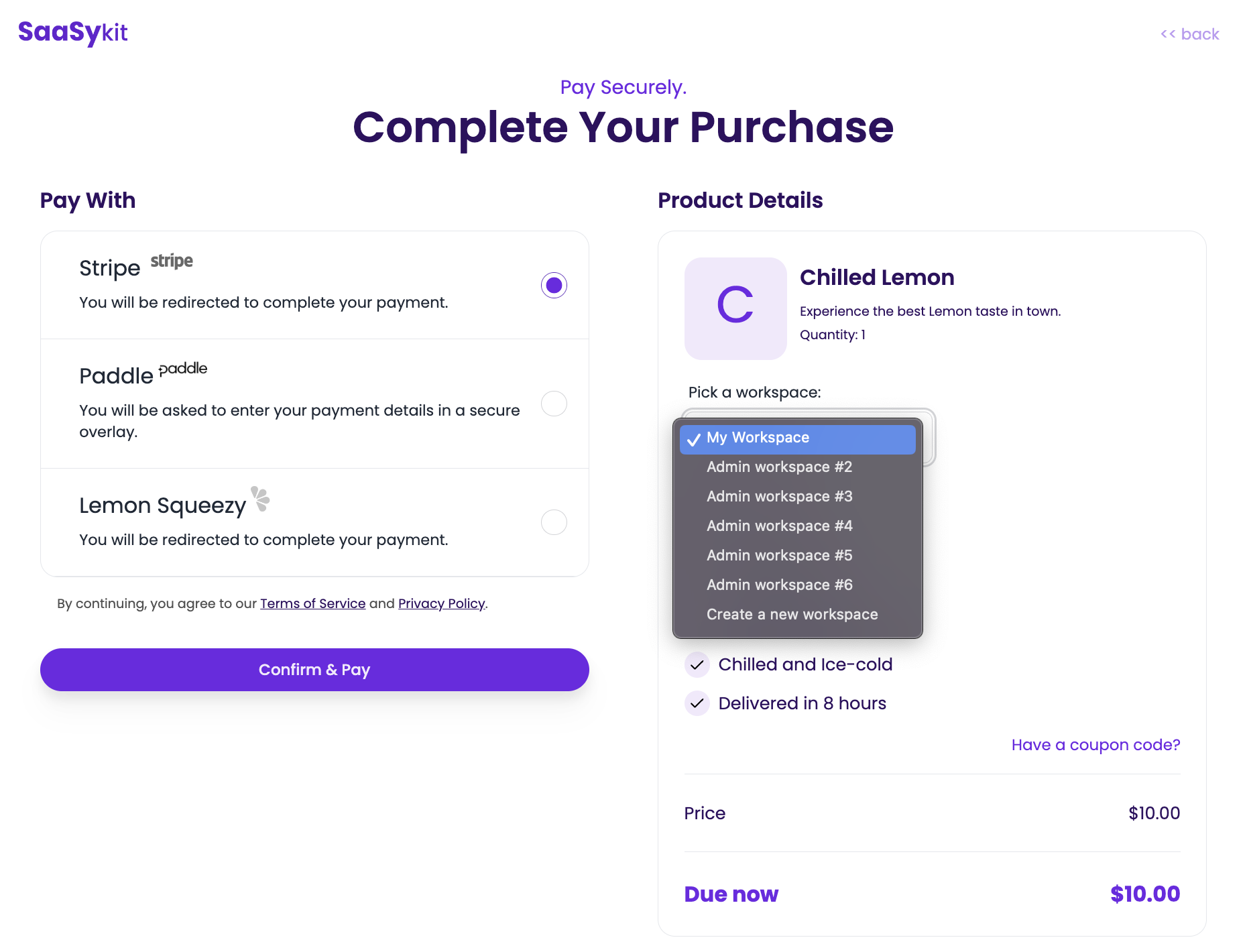 Order checkout pick workspace