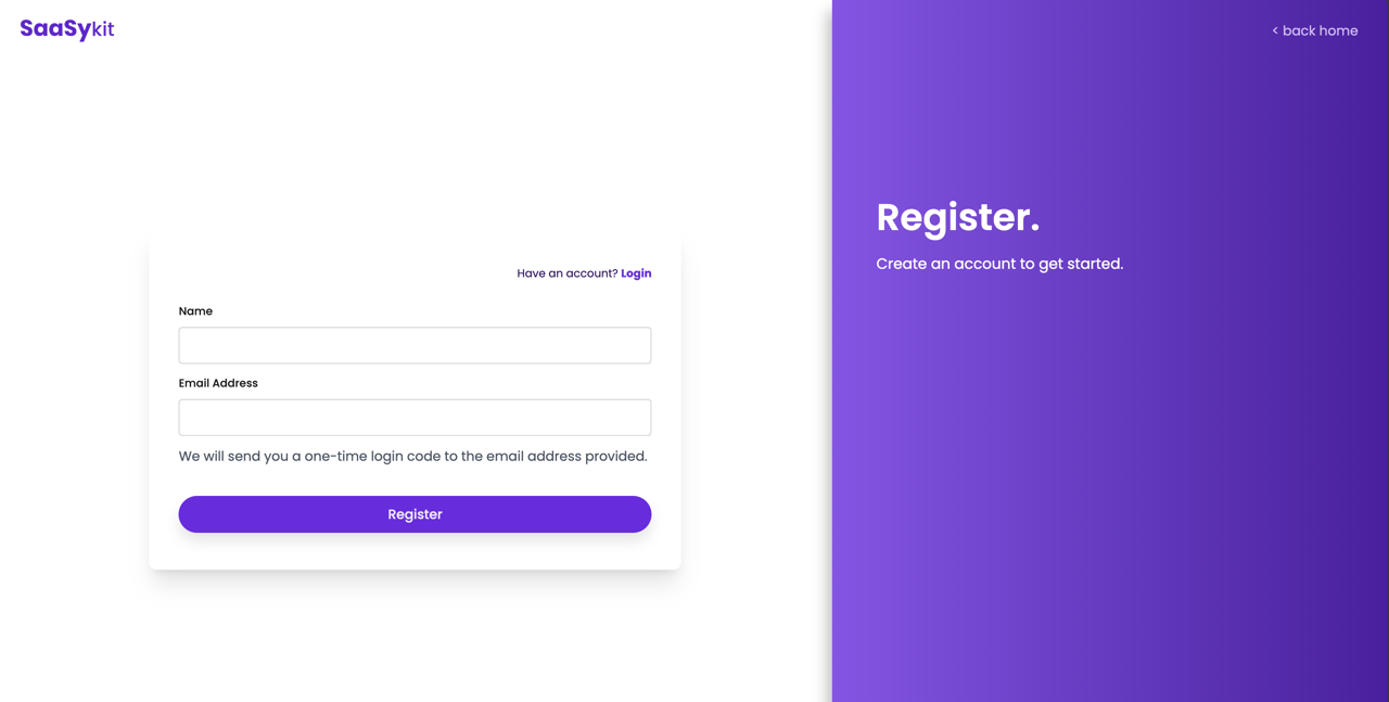 OTP registration screen