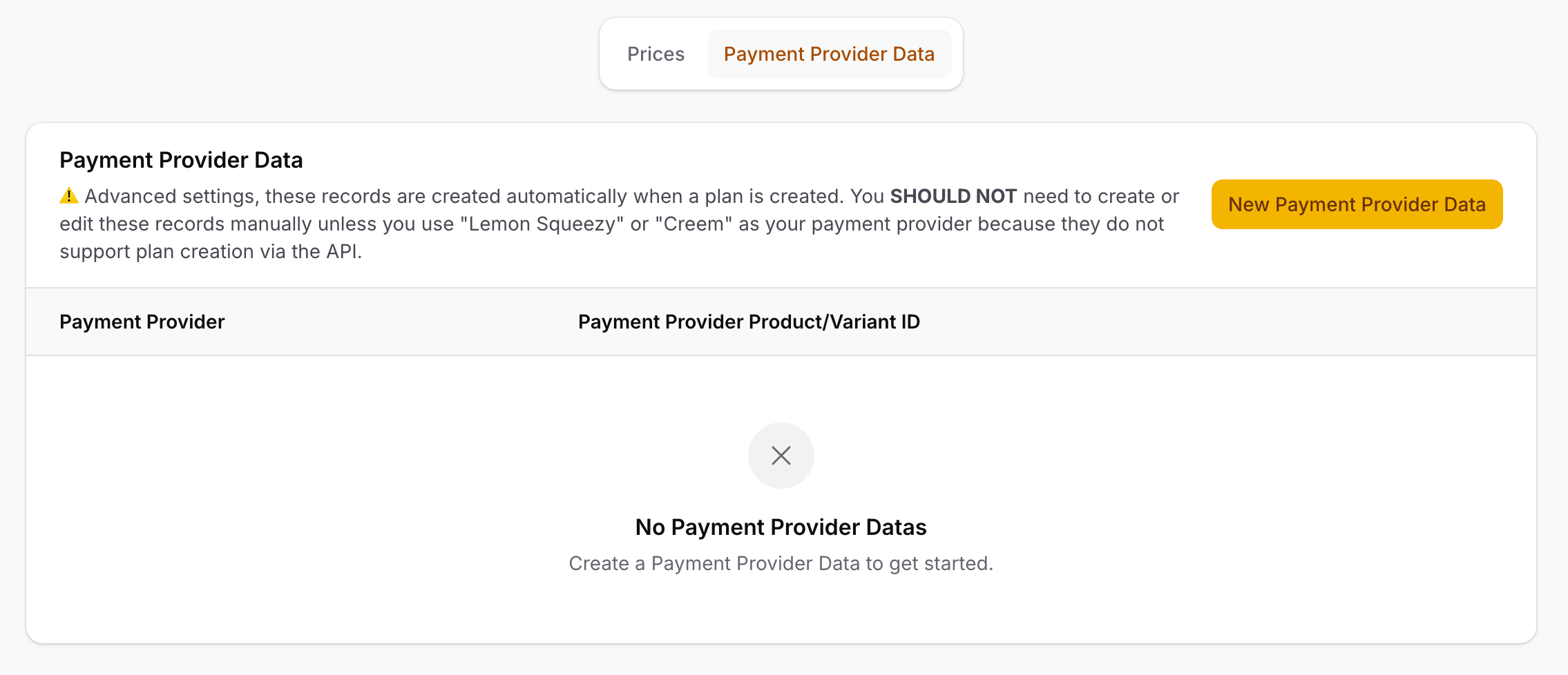 Payment provider data