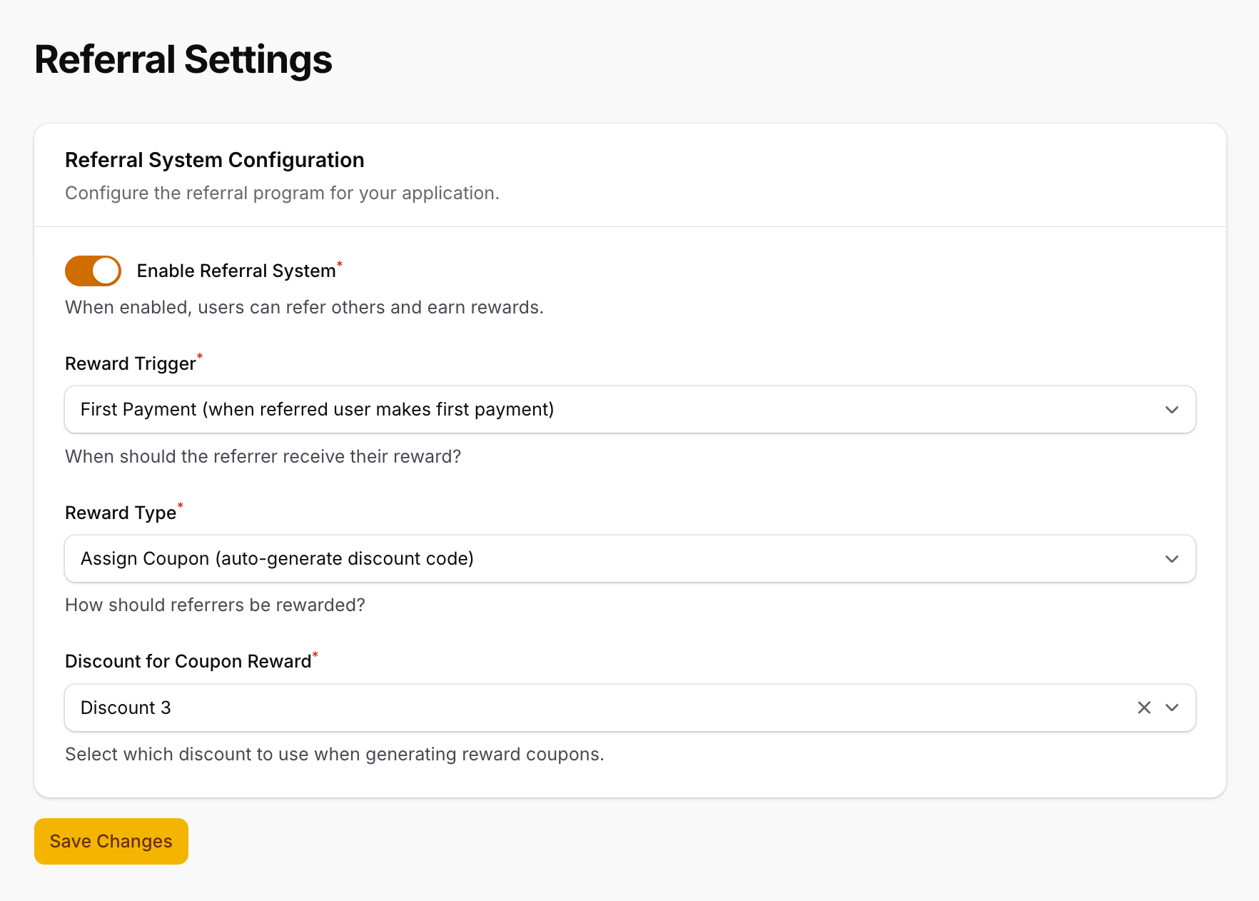 Referral Settings