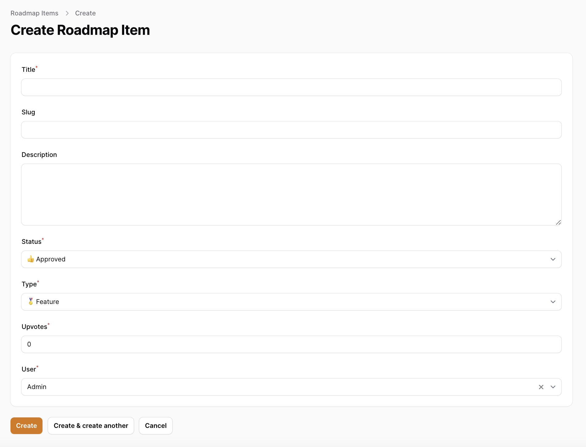 Create roadmap on admin